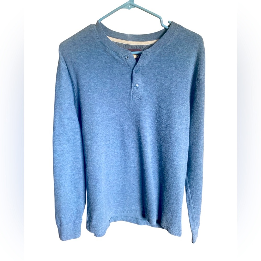 3/$18 Alesbury L Mens Blue Heather 1/4 Button Front Henley- Long Sleeve Pullover
